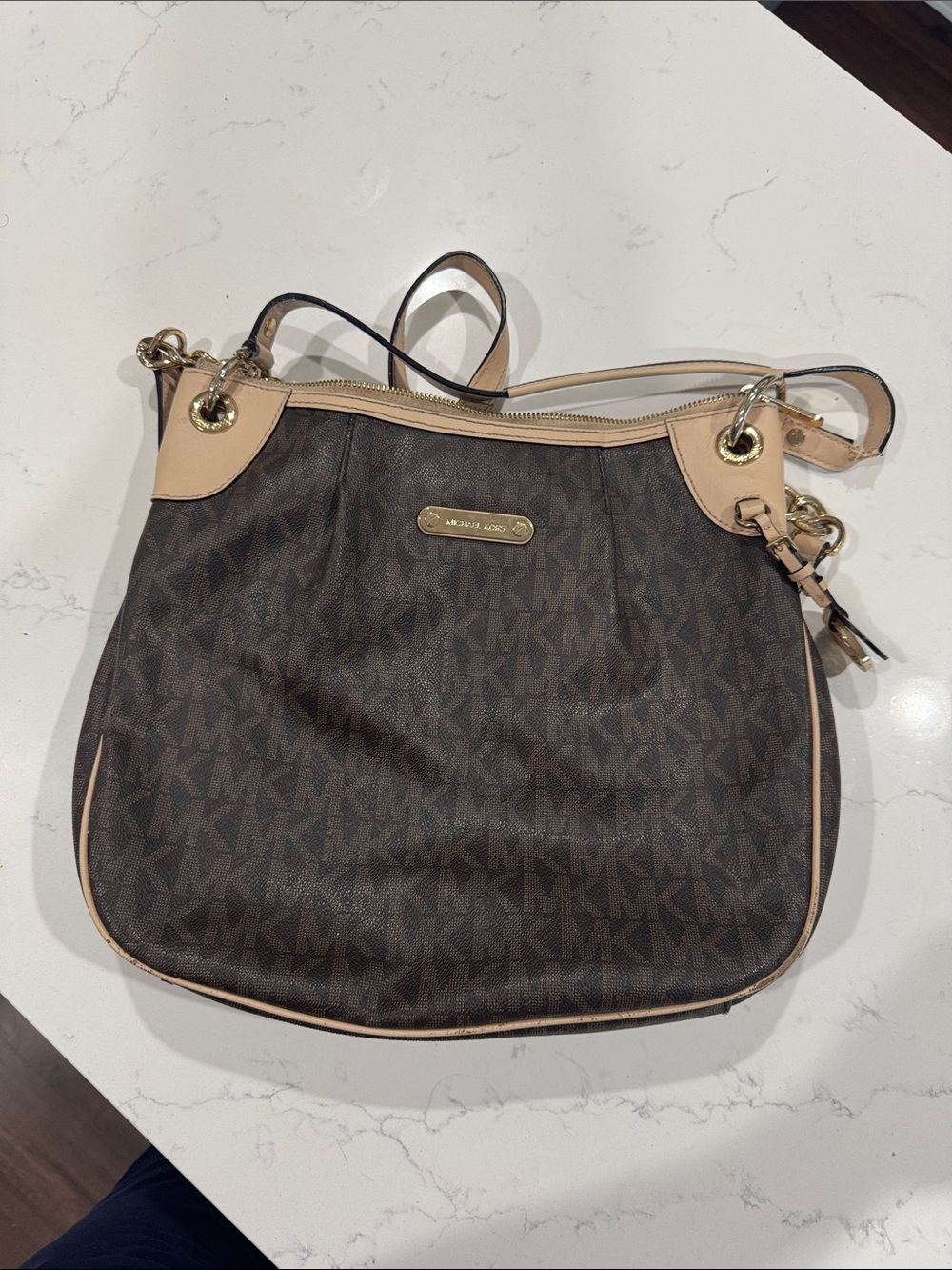 Michael Kors Brown & Beige MK Monogram Shoulder Bag